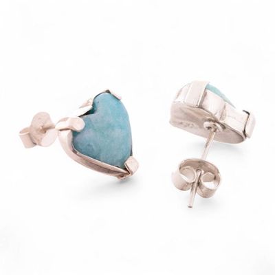 Alternate image for Romantic Heart-Shaped Amazonite Silver Button Earrings Blue Liaisons
