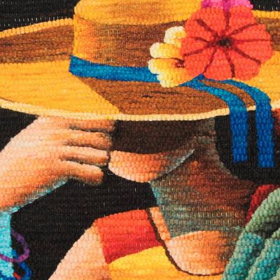 Alternate image for Handwoven Cubist Style Andean Wool Tapestry from Peru Woman of the Flowers