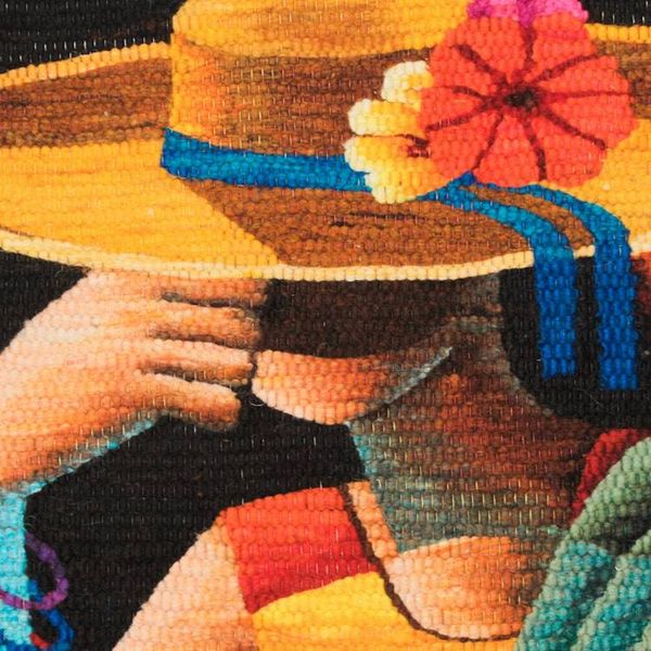 Alternate image for Handwoven Cubist Style Andean Wool Tapestry from Peru Woman of the Flowers