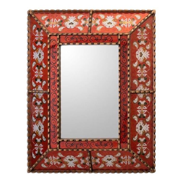 Alternate image for Colonial Era Inspired Wall Mirror with Red Frame from Peru Red Colonial Garden