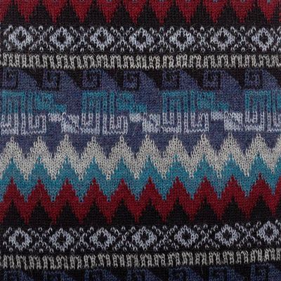 Alternate image for Handwoven Soft 100 Baby Alpaca Scarf in Blue and Red Hues Breeze of the Andes