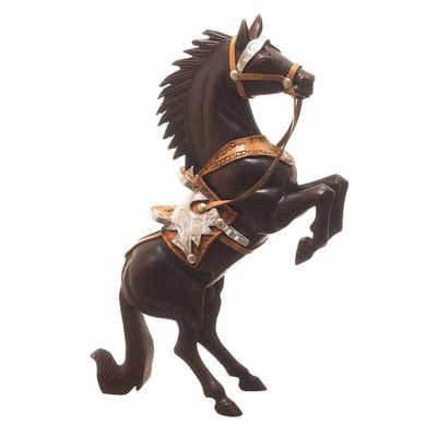 Alternate image for Cedar Wood Horse Sculpture With Leather Details From Peru Wild Horse