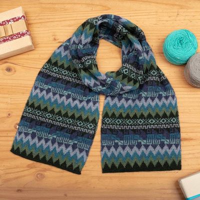 Alternate image for Artisan-Made Soft 100 Baby Alpaca Scarf in Blue and Green Leaves of the Andes