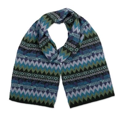 Alternate image for Artisan-Made Soft 100 Baby Alpaca Scarf in Blue and Green Leaves of the Andes