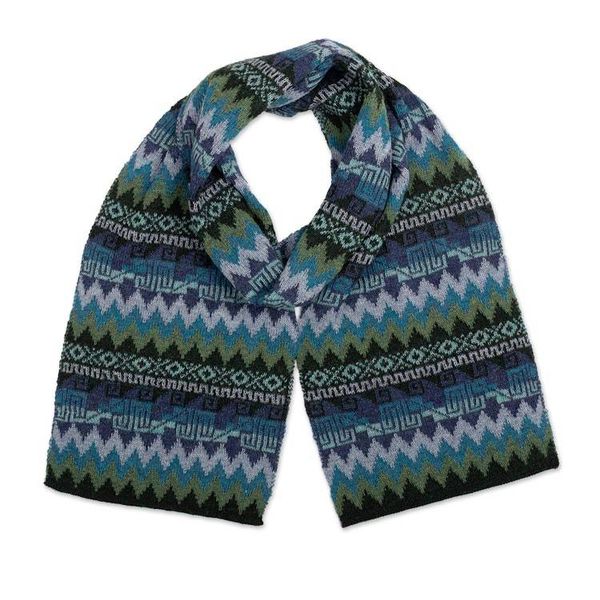Alternate image for Artisan-Made Soft 100 Baby Alpaca Scarf in Blue and Green Leaves of the Andes