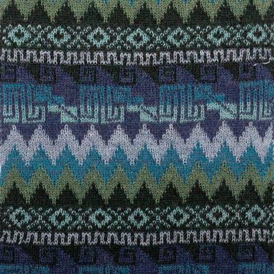 Alternate image for Artisan-Made Soft 100 Baby Alpaca Scarf in Blue and Green Leaves of the Andes