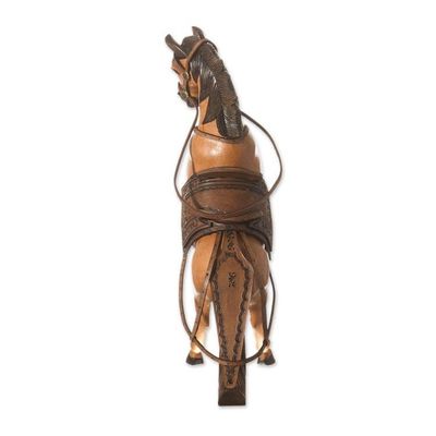 Alternate image for Cedar Wood and Leather Rearing Bay Horse Sculpture from Peru Rearing Buttermilk Horse