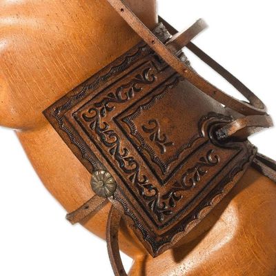 Alternate image for Cedar Wood and Leather Rearing Bay Horse Sculpture from Peru Rearing Buttermilk Horse