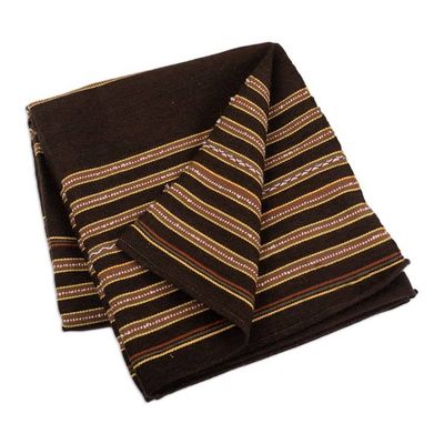 Alternate image for Handloomed Brown and Yellow Alpaca Blend Throw Blanket Huanca Triumph