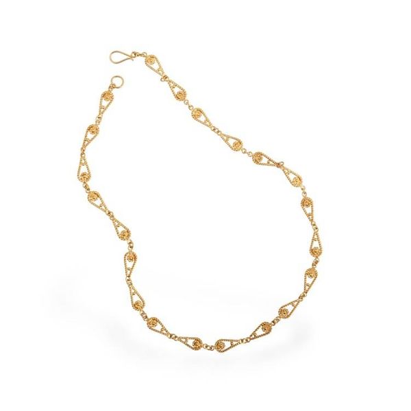 Alternate image for Handmade 21K Gold Plated Link Chain Necklace Spiral Teardrops