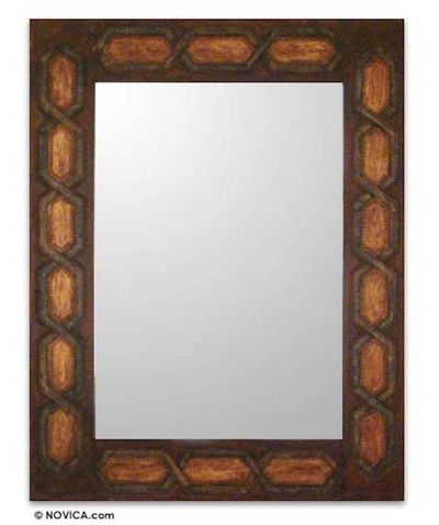 Alternate image for Artisan Crafted Geometric Leather Mirror Helix