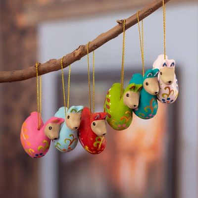 Alternate image for Hand-Painted Ceramic Llama Ornaments from Peru Set of 6 Llama Family