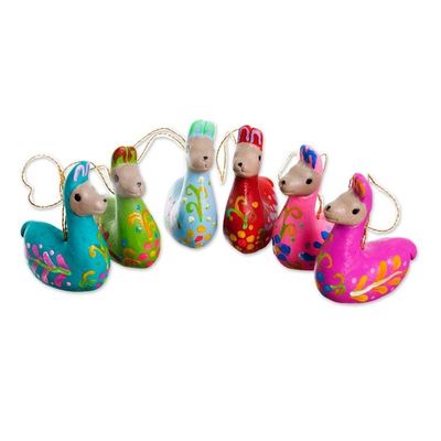 Alternate image for Hand-Painted Ceramic Llama Ornaments from Peru Set of 6 Llama Family