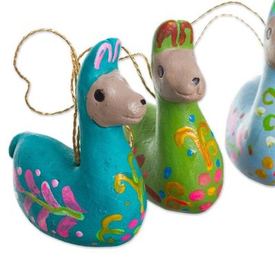 Alternate image for Hand-Painted Ceramic Llama Ornaments from Peru Set of 6 Llama Family