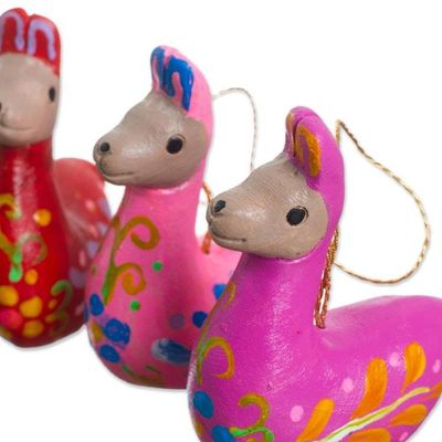 Alternate image for Hand-Painted Ceramic Llama Ornaments from Peru Set of 6 Llama Family