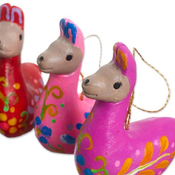 Alternate image for Hand-Painted Ceramic Llama Ornaments from Peru Set of 6 Llama Family