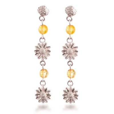 Alternate image for Sterling Silver Citrine Dangle Earrings with Floral Theme Oceanic Eden