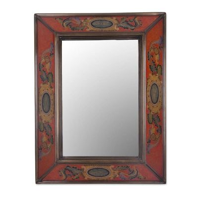Alternate image for Floral Reverse Painted Glass Mirror in Scarlet from Peru Floral Medallions in Scarlet
