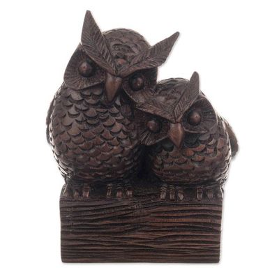 Alternate image for Hand-Carved Rustic Cedarwood Figurine of Two Owls from Peru Nocturnals in Love