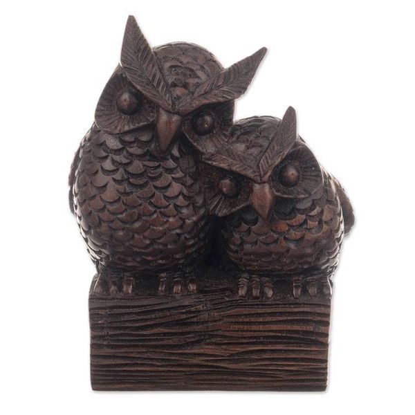 Alternate image for Hand-Carved Rustic Cedarwood Figurine of Two Owls from Peru Nocturnals in Love