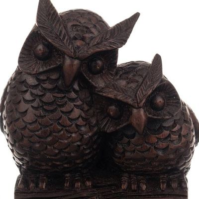 Alternate image for Hand-Carved Rustic Cedarwood Figurine of Two Owls from Peru Nocturnals in Love