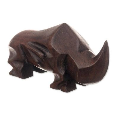 Alternate image for Hand-Carved Modern Minimalist Rhino Cedarwood Figurine Titan of the Savannah