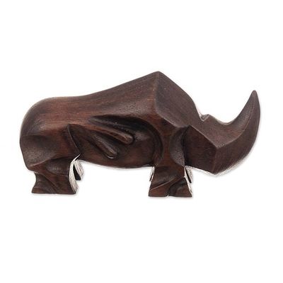 Alternate image for Hand-Carved Modern Minimalist Rhino Cedarwood Figurine Titan of the Savannah