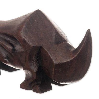 Alternate image for Hand-Carved Modern Minimalist Rhino Cedarwood Figurine Titan of the Savannah