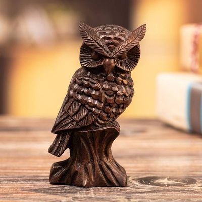 Alternate image for Hand-Carved Cedarwood Figurine with Owl Motif from Peru Wings of Mystery
