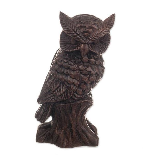 Alternate image for Hand-Carved Cedarwood Figurine with Owl Motif from Peru Wings of Mystery