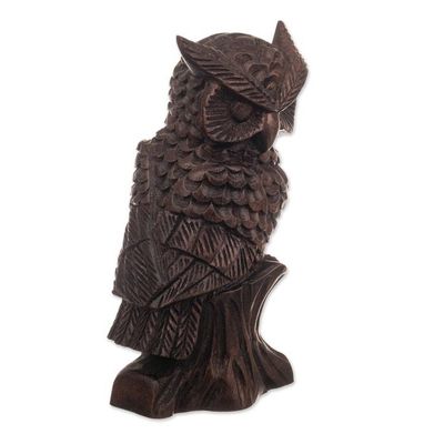 Alternate image for Hand-Carved Cedarwood Figurine with Owl Motif from Peru Wings of Mystery