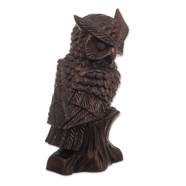 Alternate image for Hand-Carved Cedarwood Figurine with Owl Motif from Peru Wings of Mystery