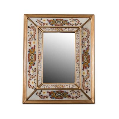 Alternate image for Floral Reverse-Painted Glass Wall Mirror from Peru Regal Majesty