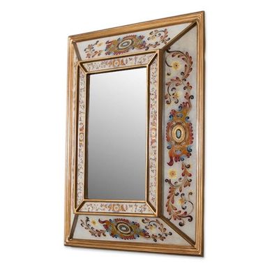 Alternate image for Floral Reverse-Painted Glass Wall Mirror from Peru Regal Majesty