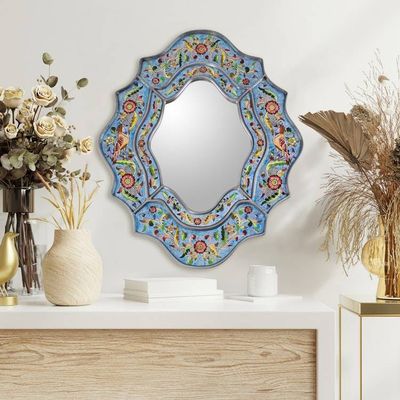 Primary image for Artisan Made Reverse Painted Glass Wall Mirror Blue Sky