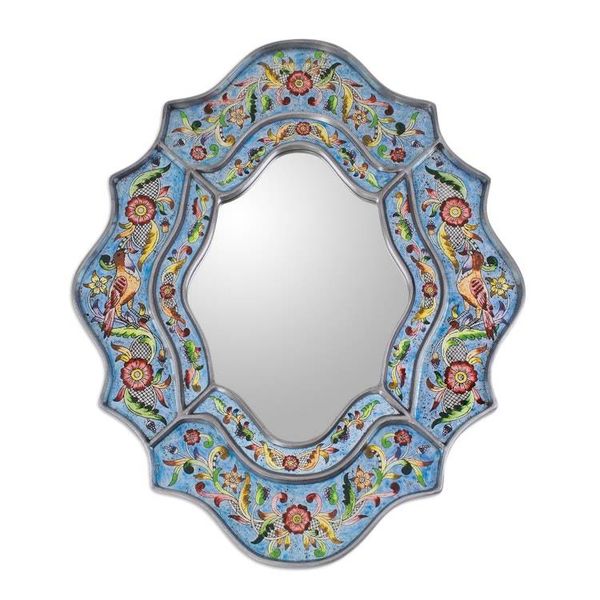 Alternate image for Artisan Made Reverse Painted Glass Wall Mirror Blue Sky