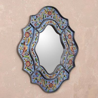 Alternate image for Artisan Made Reverse Painted Glass Wall Mirror Blue Sky