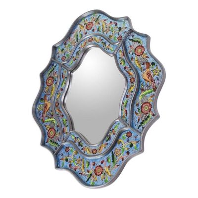 Alternate image for Artisan Made Reverse Painted Glass Wall Mirror Blue Sky