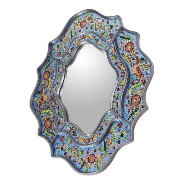 Alternate image for Artisan Made Reverse Painted Glass Wall Mirror Blue Sky