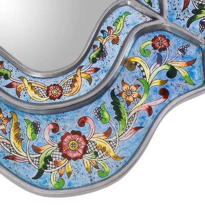 Alternate image for Artisan Made Reverse Painted Glass Wall Mirror Blue Sky