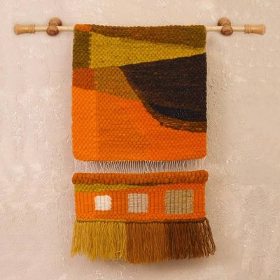 Alternate image for Handwoven Earth-Tone Abstract Wool Tapestry from Peru Mountain Abstraction