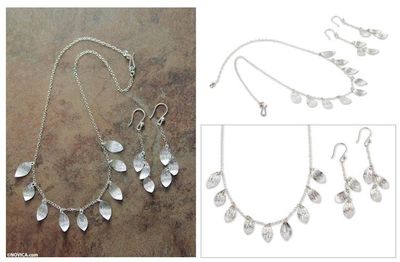 Primary image for Artisan Crafted Silver Necklace and Earrings Jewelry Set Forest Rain