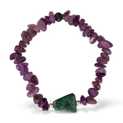 Alternate image for Natural Amethyst and Chrysocolla Beaded Bracelet from Peru Jungle Nights