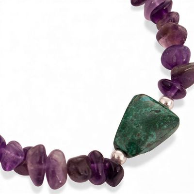 Alternate image for Natural Amethyst and Chrysocolla Beaded Bracelet from Peru Jungle Nights