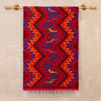 Alternate image for Hummingbird Motif Geometric Wool Tapestry from Peru Hummingbird Geometry