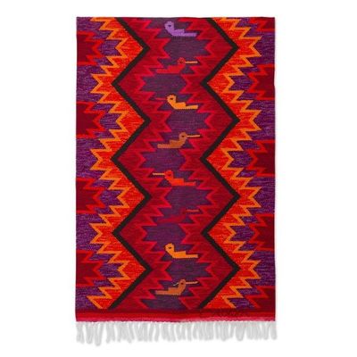 Alternate image for Hummingbird Motif Geometric Wool Tapestry from Peru Hummingbird Geometry