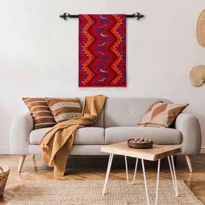 Alternate image for Hummingbird Motif Geometric Wool Tapestry from Peru Hummingbird Geometry