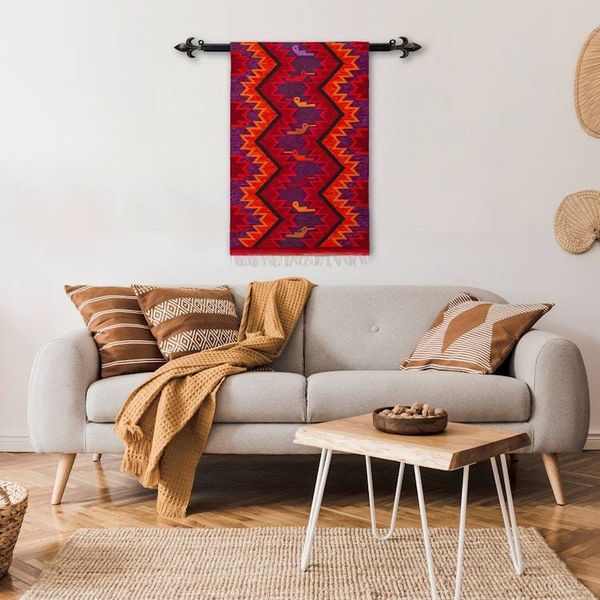 Alternate image for Hummingbird Motif Geometric Wool Tapestry from Peru Hummingbird Geometry