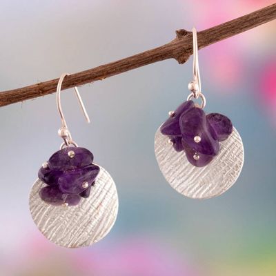 Alternate image for Sterling Silver and Natural Amethyst Chip Dangle Earrings Andean Orchid