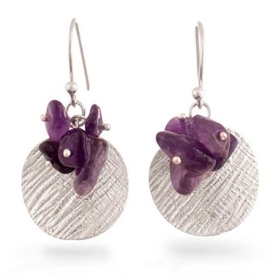 Alternate image for Sterling Silver and Natural Amethyst Chip Dangle Earrings Andean Orchid